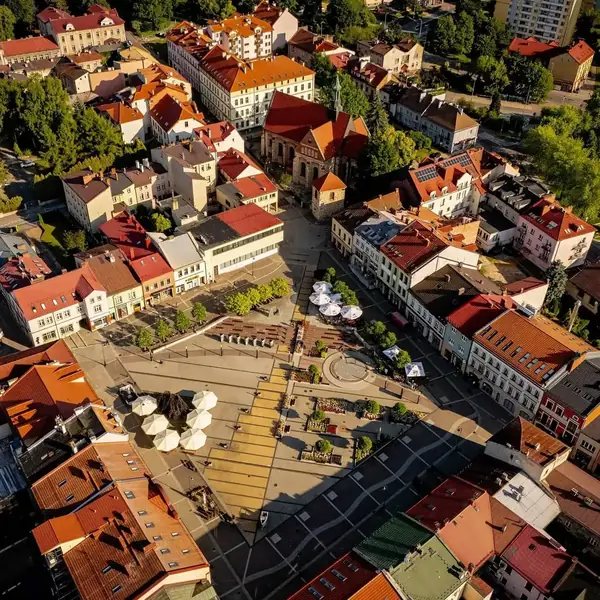 Rynek w Chrzanowie z lotu ptaka